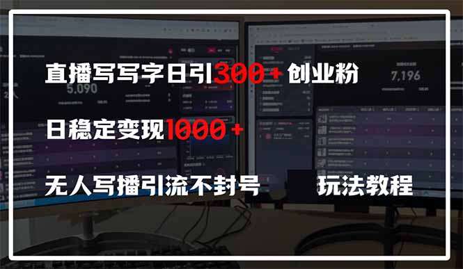 直播写写字日引300+创业粉，日稳定变现600+无人写播引流不封号，玩法教程-资源宝库