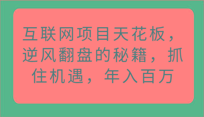 互联网项目天花板,逆风翻盘的秘籍,抓住机遇,年入百万-资源宝库