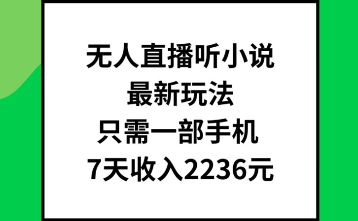 无人直播听小说最新玩法，只需一部手机，7天收入2236元【揭秘】-资源宝库