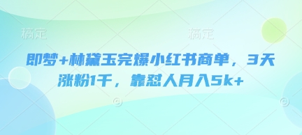 即梦+林黛玉完爆小红书商单，3天涨粉1千，靠怼人月入5k+-资源宝库