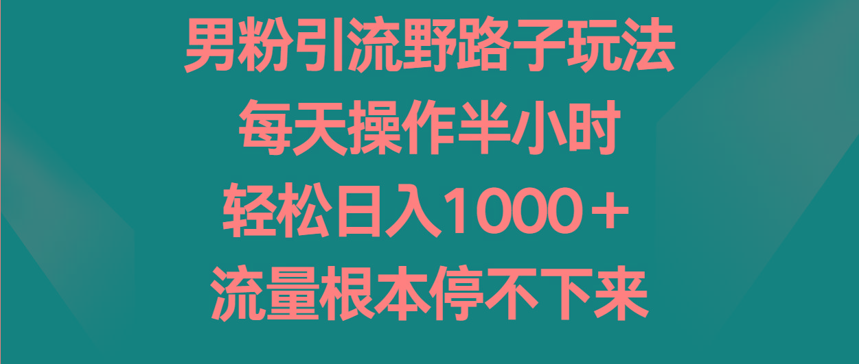 男粉引流野路子玩法，每天操作半小时轻松日入1000＋，流量根本停不下来-资源宝库