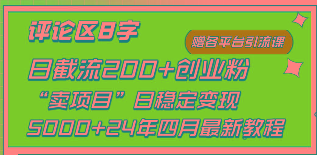 (9851期)评论区8字日载流200+创业粉  日稳定变现5000+24年四月最新教程！-资源宝库