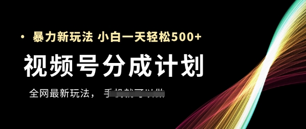 视频号分成计划，全网最暴力玩法，新手一天也能轻松5张+-资源宝库