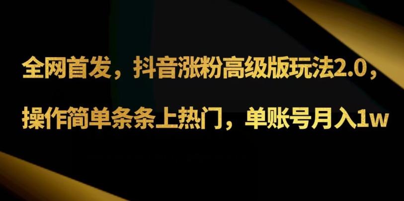 抖音涨粉高级版玩法3.0，操作简单条条上热门，单账号月入1w可批量矩阵（附1500素材）-资源宝库