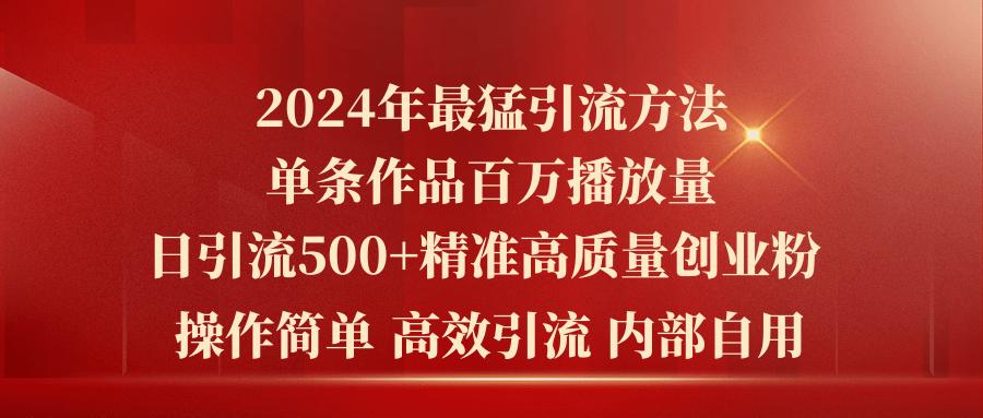 2024年最猛暴力引流方法，单条作品百万播放 单日引流500+高质量精准创业粉-资源宝库