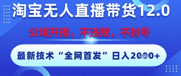 淘宝无人直播带货12.0，最新技术，不封号，不违规，操作简单，开播爆单，日入多张【揭秘】-资源宝库