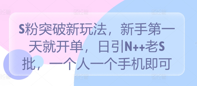 S粉突破新玩法，新手第一天就开单，日引N++老S批，一个人一个手机即可【揭秘】-资源宝库
