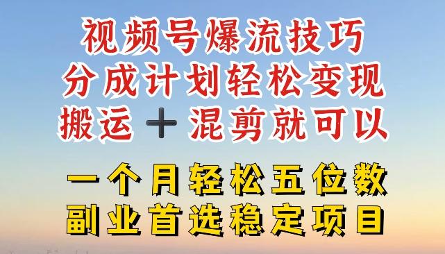 视频号爆流技巧，分成计划轻松变现，搬运 +混剪就可以，一个月轻松五位数稳定项目【揭秘】-资源宝库