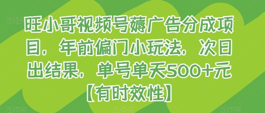 旺小哥视频号薅广告分成项目，年前偏门小玩法，次日出结果，单号单天500+元【有时效性】-资源宝库