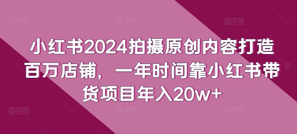 小红书2024拍摄原创内容打造百万店铺，一年时间靠小红书带货项目年入20w+-资源宝库