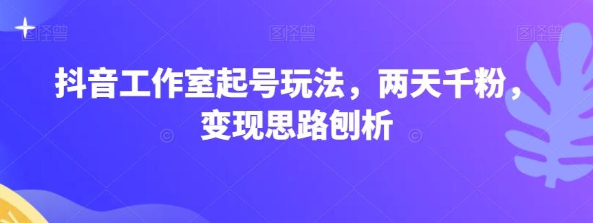 抖音工作室起号玩法，两天千粉，变现思路刨析-资源宝库