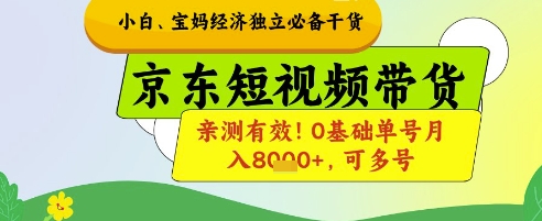 小白宝妈经济独立必备干货，京东短视频带货，亲测有效!0基础单号月入8k+，可多号【揭秘】-资源宝库