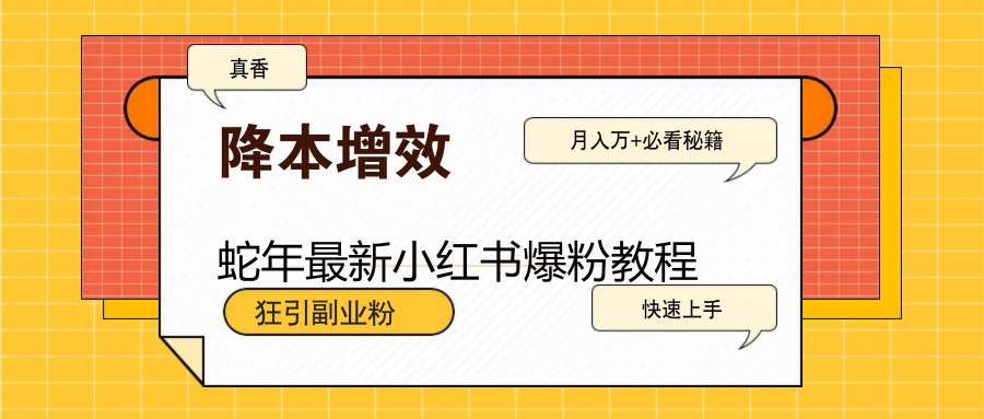 蛇年最新小红书爆粉教程，狂引副业粉，月入万+必看-资源宝库