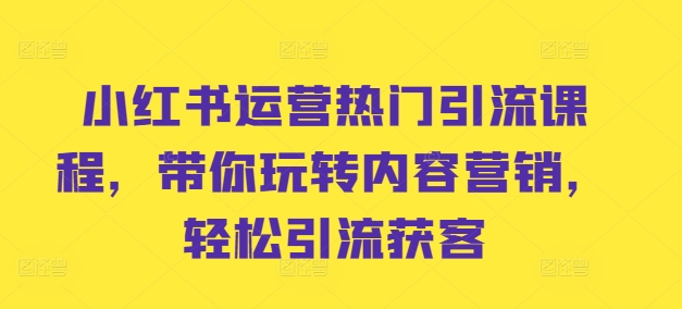 小红书运营热门引流课程，带你玩转内容营销，轻松引流获客-资源宝库