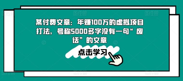 某付费文章：年赚100w的虚拟项目打法，号称5000多字没有一句“废话”的文章-资源宝库