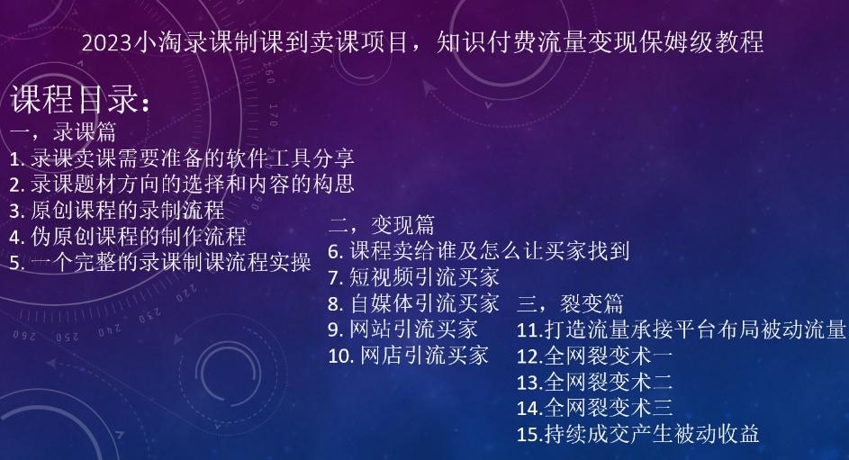 2023小淘录课制课到卖课项目，知识付费流量变现保姆级教程-资源宝库