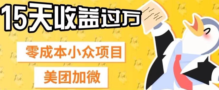 零成本小众项目，美团加微，一单4.5+，15天已经有人赚上万收益-资源宝库
