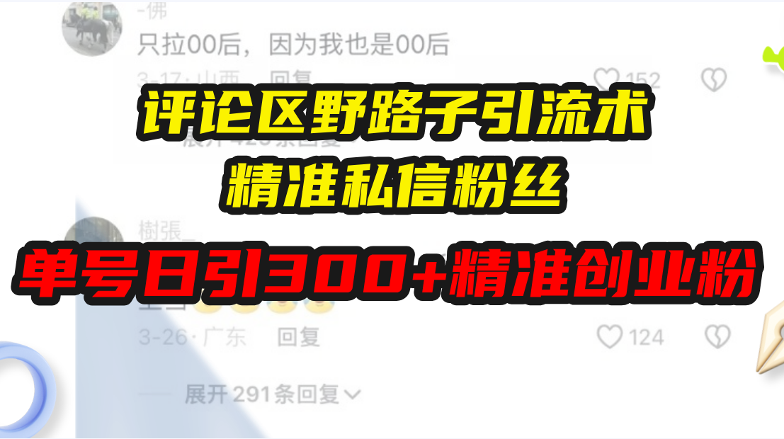 评论区野路子引流术，精准私信粉丝，单号日引流300+精准创业粉-资源宝库