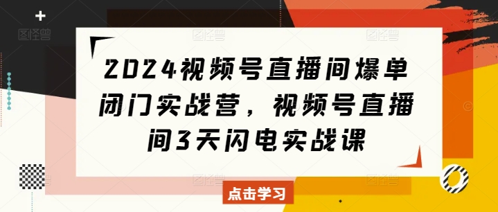 2024视频号直播间爆单闭门实战营，视频号直播间3天闪电实战课-资源宝库